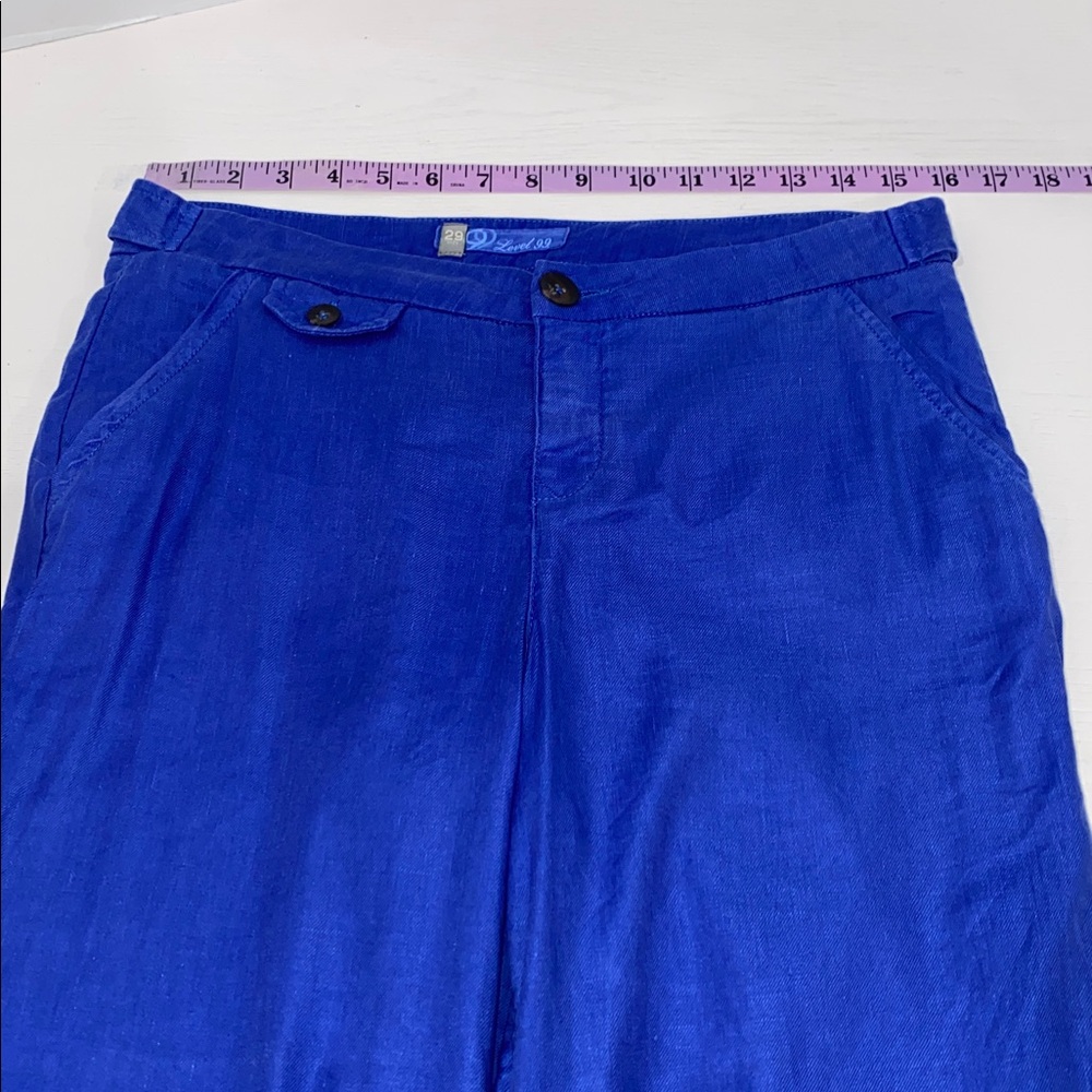 Level 99 Anthropologie Blue Linen Blend Wide Leg Trousers Size 29 - Picture 8 of 15